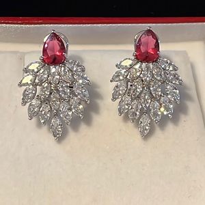 Ruby Red Gem Cz Earrings
